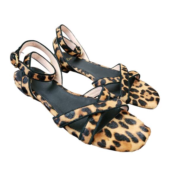 J. Crew Abbie Cross-strap Leopard Calf Hair sandals Size 8 - Picture 2 of 6